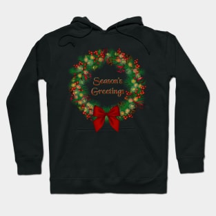 Vintage Style Wreath, SEASON'S GREETINGS In Center Hoodie